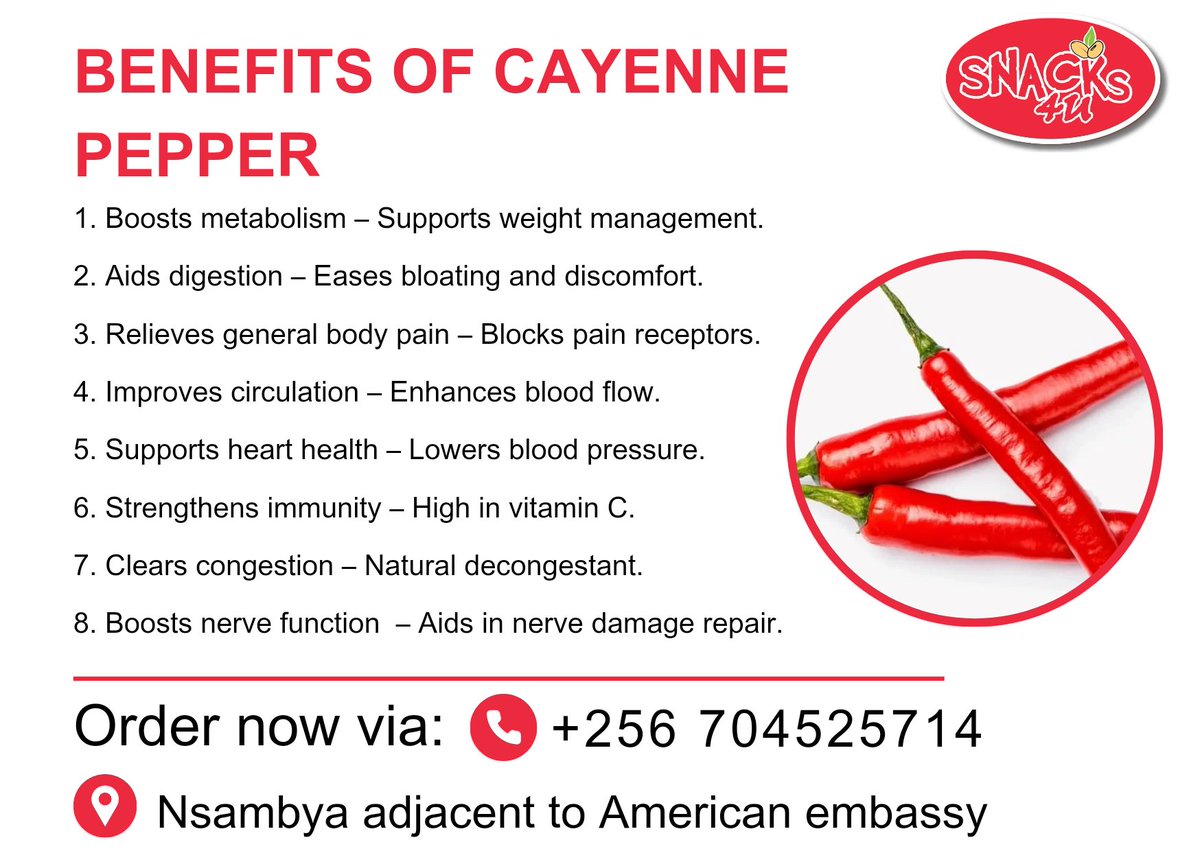 Snacks4U_'s tweet photo. Start your day with a pinch of cayenne pepper 🌶️ and your body will love you! 🤗

To order for it: call or whatsapp: 0704525714. https://t.co/JMsMmdUuec
