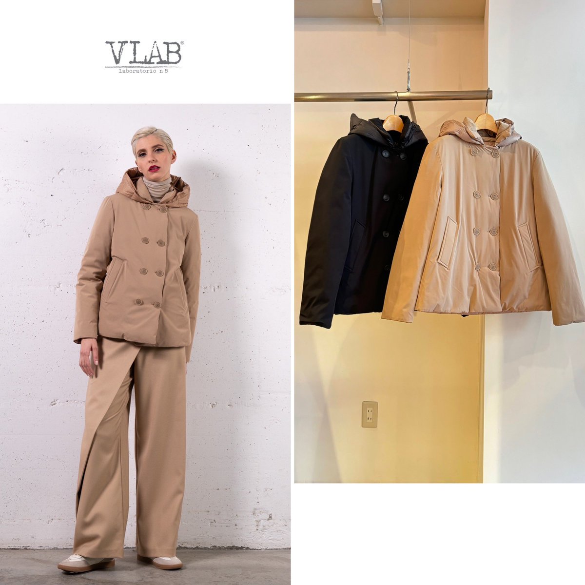 MANOAinter's tweet image. New Arrival🦆VLAB

スポーティになりがちなダウンジャケットも、ピーコート風デザインで、活動的でありつつクラシックな雰囲気に！表マット×裏シャイニーのリバーシブル仕様。ヒップが隠れるくらいの丈感で、ボトムを選ばず合わせやすいのも魅力です。フード取り外し可。
ベージュ、黒¥85800
#vlab