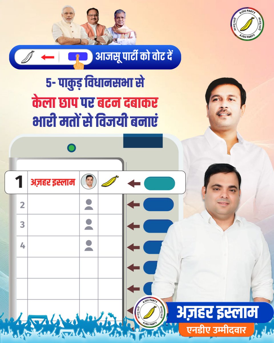 ajsupartyjh's tweet photo. पाकुड़ की खुशहाली, आपसे एक वोट दूर!

पाकुड़ विधानसभा को विकास की नई राह पर ले जाने के लिए, आपके प्रत्याशी और जनप्रिय नेता अज़हर इस्लाम जी को क्रम संख्या 1, केला छाप पर बटन दबाकर भारी मतों से विजयी बनाएं!

#pakur
#azhar_islam
#jharkhand_election2024
#ajsu https://t.co/EVlDTyW6yF