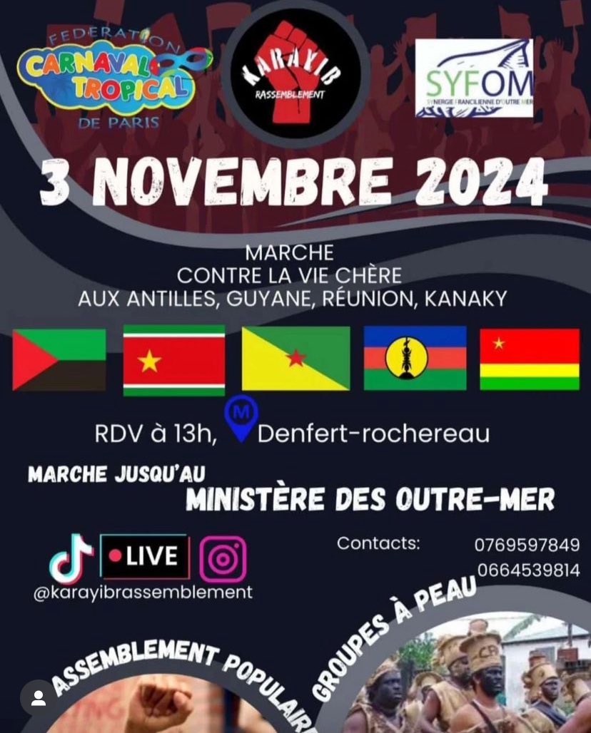 onnaagata's tweet photo. Ce dimanche 03 novembre, une marche pacifique contre la vie chère aux Antilles et les autres DROM COM aura lieu à 13h. 

Départ Denfert-Rochereau (Paris) , direction LE MINISTÈRE DES OUTRE-MER. 

Partagez au MAX. Pour le peuple, par le peuple, avec le peuple. 🇲🇶🔥✊🏾 https://t.co/MsoyJd7UzW