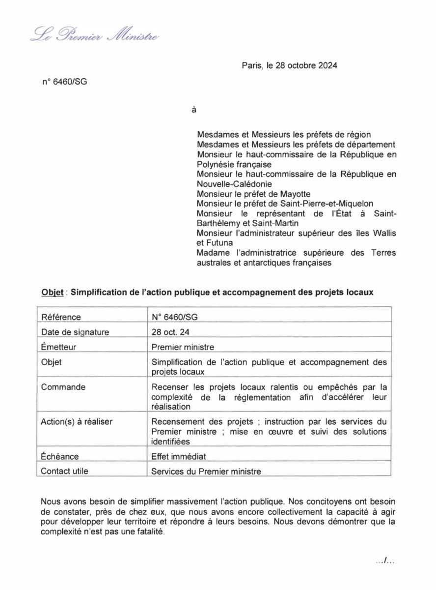 Bas_scordia's tweet image. 📄Simplification : #MichelBarnier vient d'adresser une circulaire aux préfets dans laquelle il leur demande de "recenser les projets locaux ralentis ou empêchés par la complexité de la réglementation afin d'accélérer leur réalisation"

legifrance.gouv.fr/download/file/… #collectivites