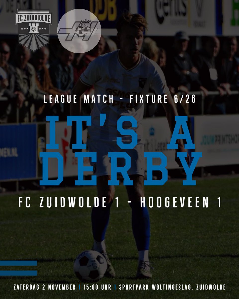 Na 4x Zwolle en 1x Ommen de eerste echte derby van het seizoen. Vanmiddag tegen <a href="/VVHoogeveen/">VV Hoogeveen</a> zaterdag thuis op Woltingeslag. #3eKlasseO