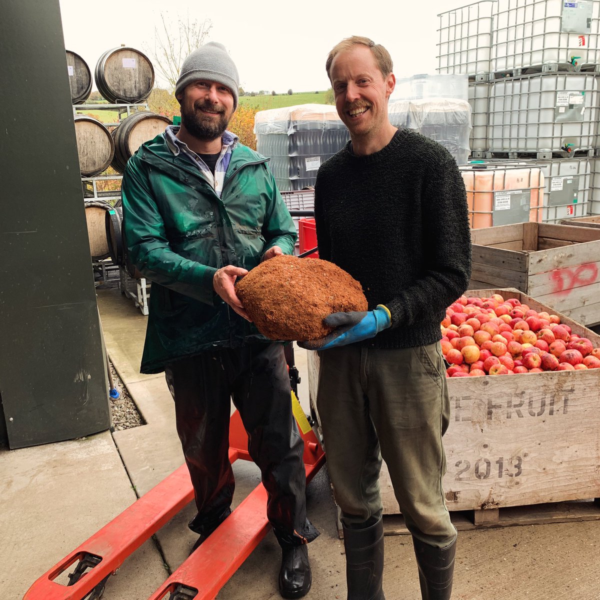 Will &amp; the Good Lord Sean, proud parents of healthy, bouncing perry pomace baby. Around 4kg.

So while they are off on paternity leave, I’m holding the fort at our Cider Shop today from 12-3pm.

It’ll be lovely to see you if you pop in!

Wassail!

#cider #perry #shoplocal