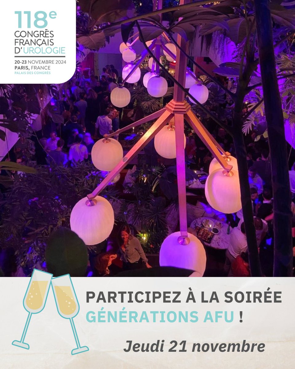 Association Française d'Urologie - AFU (@afurologie) on Twitter photo Ne manquez pas la soirée Générations lors du #CFU2024 !
Inscription au moment de l'inscription au congrès ou par mail cfu@clq-group.com ⚠️ Événement limité à 500 personnes.
📍 Alcazar, 62 rue Mazarine, 75006 Paris
📅 Jeudi 21 novembre
🕑 De 22h à 2h Ne manquez pas la soirée Générations lors du #CFU2024 !
Inscription au moment de l'inscription au congrès ou par mail cfu@clq-group.com ⚠️ Événement limité à 500 personnes.
📍 Alcazar, 62 rue Mazarine, 75006 Paris
📅 Jeudi 21 novembre
🕑 De 22h à 2h