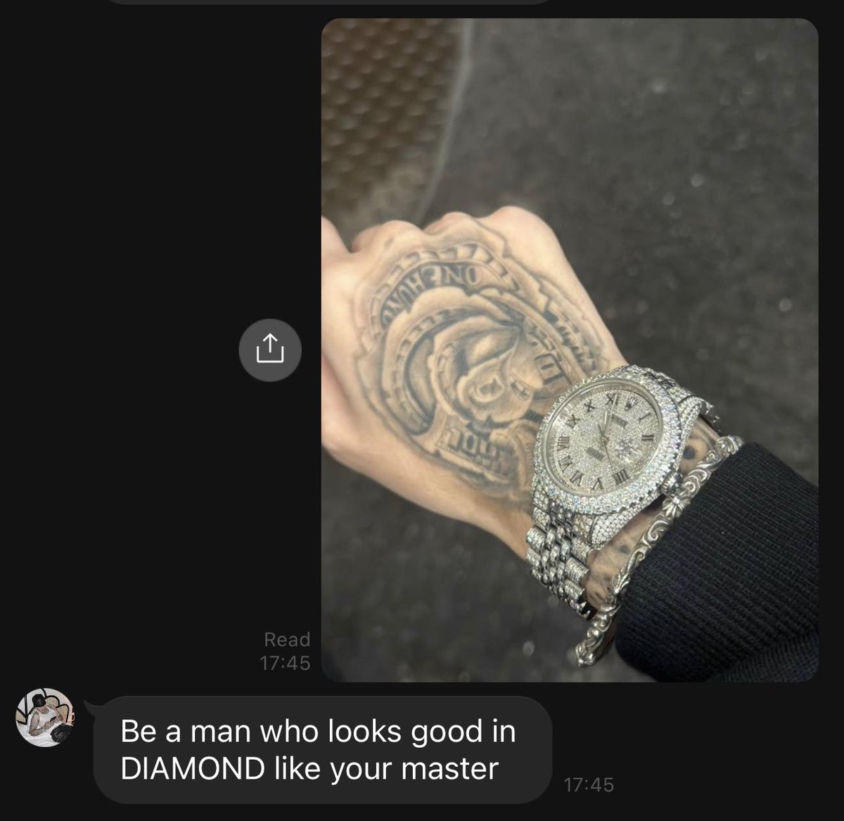 Crylix's tweet image. 兄貴から「師匠のようにダイヤが似合う男になれ」フルダイアrolexいただきました。