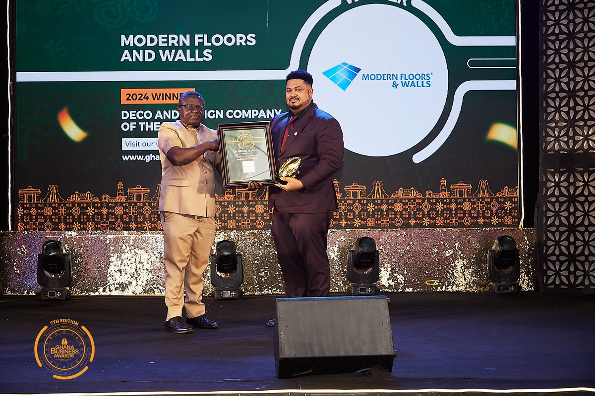 Just a week ago, I had the incredible honor of accepting the award 🏆 for Deco &amp; Design Company of the Year on behalf of MODERN FLOORS AND WALLS GHANA at the 7th edition of the Ghana Business Awards 2024, held on October 26, 2024, at the prestigious Kempinski Hotel, Accra!