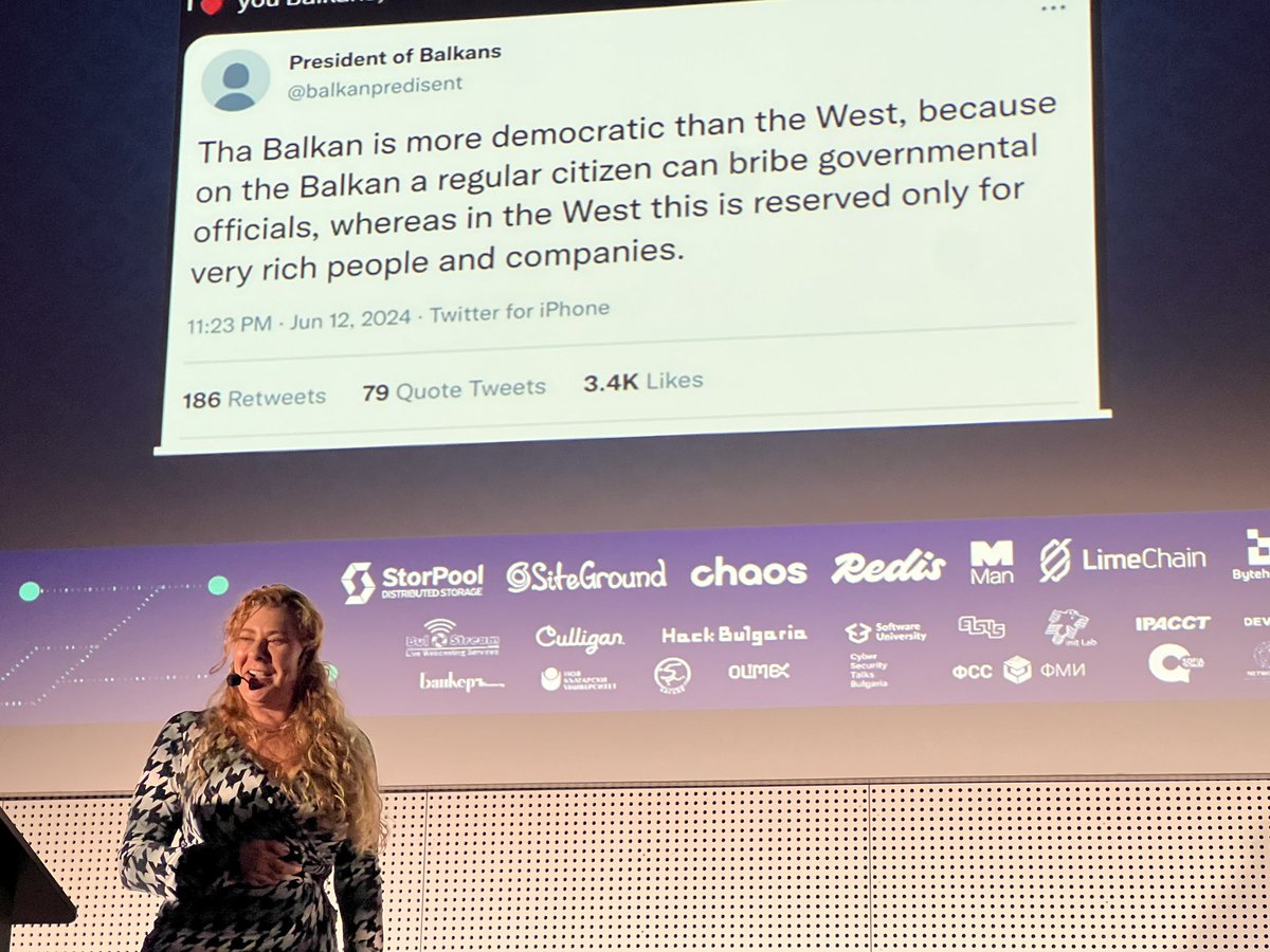 jordanilchev's tweet photo. Quite of the day: (sounds legit 😅 )
“Tha Balkan is more democratic than the West, because on the Balkan a regular citizen can bribe governmental officials, whereas in the West this is reserved only for very rich people and companies.”
#openfestbg @SecEvangelism https://t.co/U3PsBbG86j