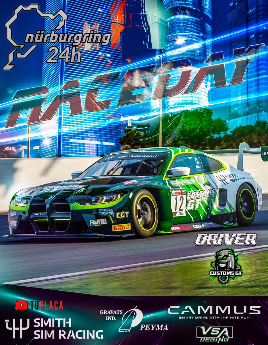 #DiaDeCarrera

🏆24H deNurburgring

🕹 ACC
🛣 Nurburgring Nordschleife

👤 <a href="/PoloRacing2/">PoloRacing</a>
👤 <a href="/JavierM04534086/">JaviMC</a>
👤 <a href="/FRuizJaime/">Jaime Fernández Ruiz</a>
👤 #Guillermo

🚘 BMW M4

🖌 🖼 <a href="/Tudor_vm/">Tudor_vm</a>

⏰️13:00
📺 twitch.tv/corvet10
📺 youtube.com/live/XtY88jiHt…