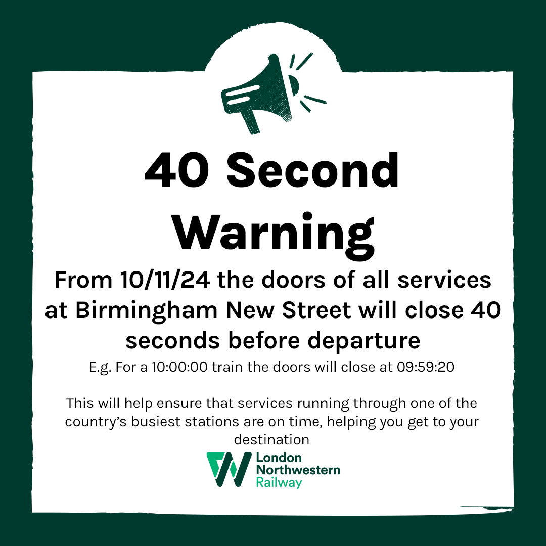 LNRailway's tweet photo. ⏰ We are working with @networkrail and @NetworkRailBHM to keep our services running on time, and get you safely to your destination

Please note the following change taking place from Sunday 10th November https://t.co/7eMObUON1L
