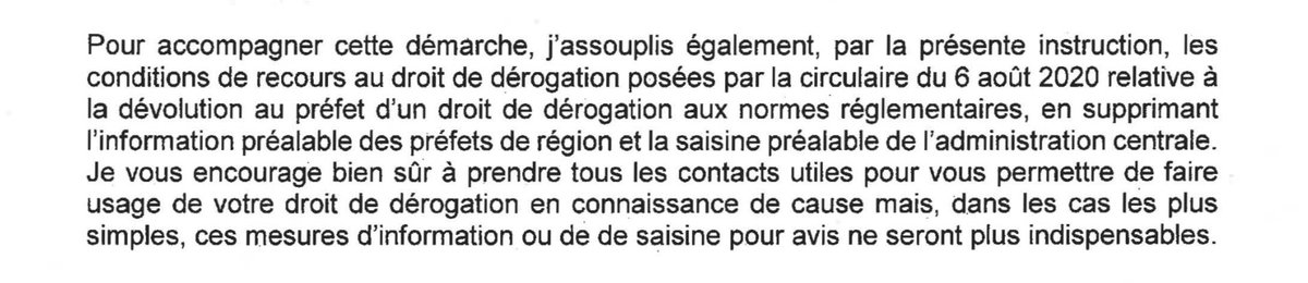 Bas_scordia's tweet image. Dans sa circulaire, #MichelBarnier annonce aussi un assouplissement du pouvoir de dérogation aux normes des préfets de département. Sont ainsi supprimées l'information préalable des préfets de région et la saisine préalable de l'administration centrale