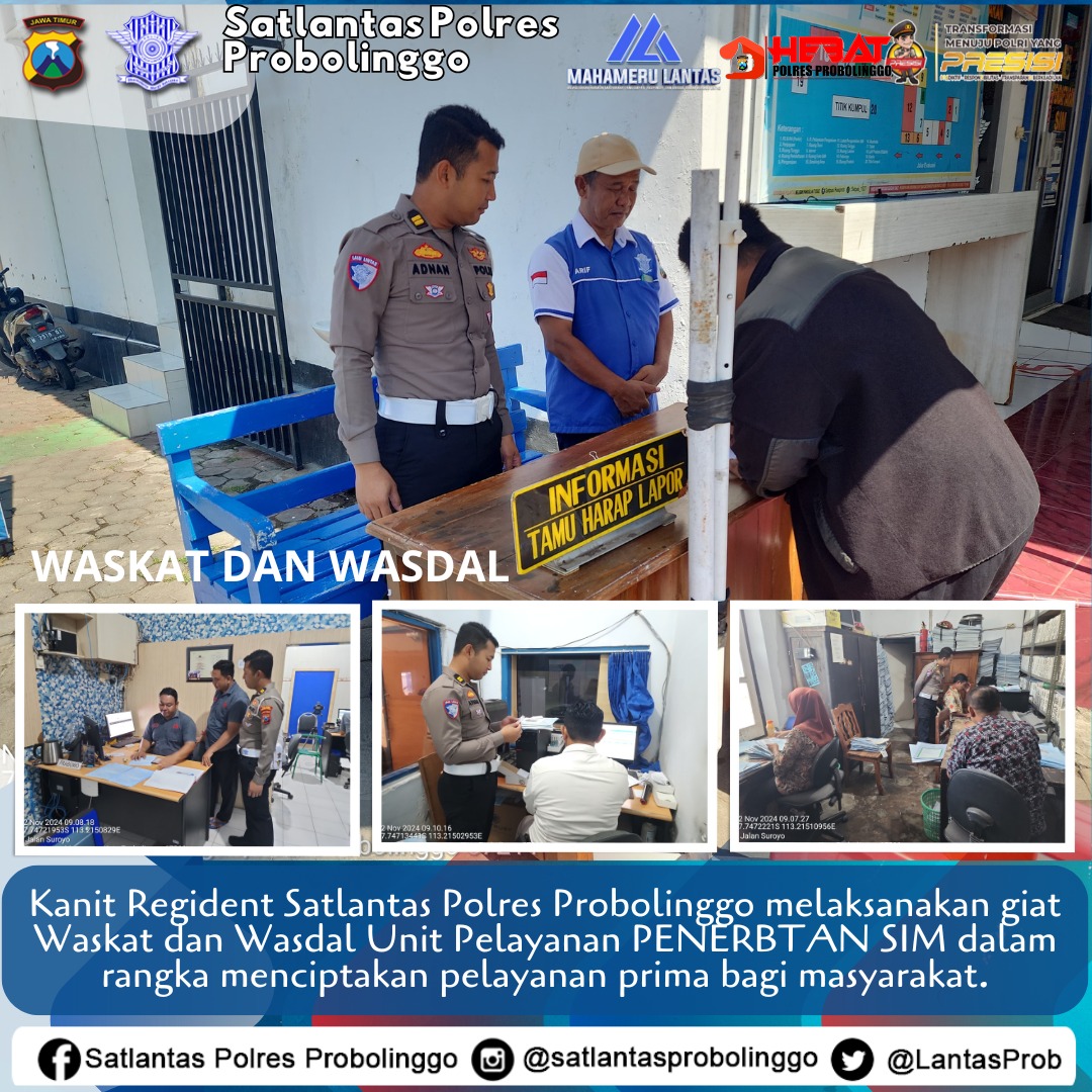 LantasProb's tweet image. Pengawasan dan Pengendalian Pelayanan di Kantor Satpas Polres Probolinggo agar tetap tercipta Pelayanan Prima dan nihil Pengaduan para Pemohon SIM
#ditlantaspoldajatim
@NTMCLantasPolri 
@RTMCJatim 
@HumasPoldaJatim 
@infoprobolinggo