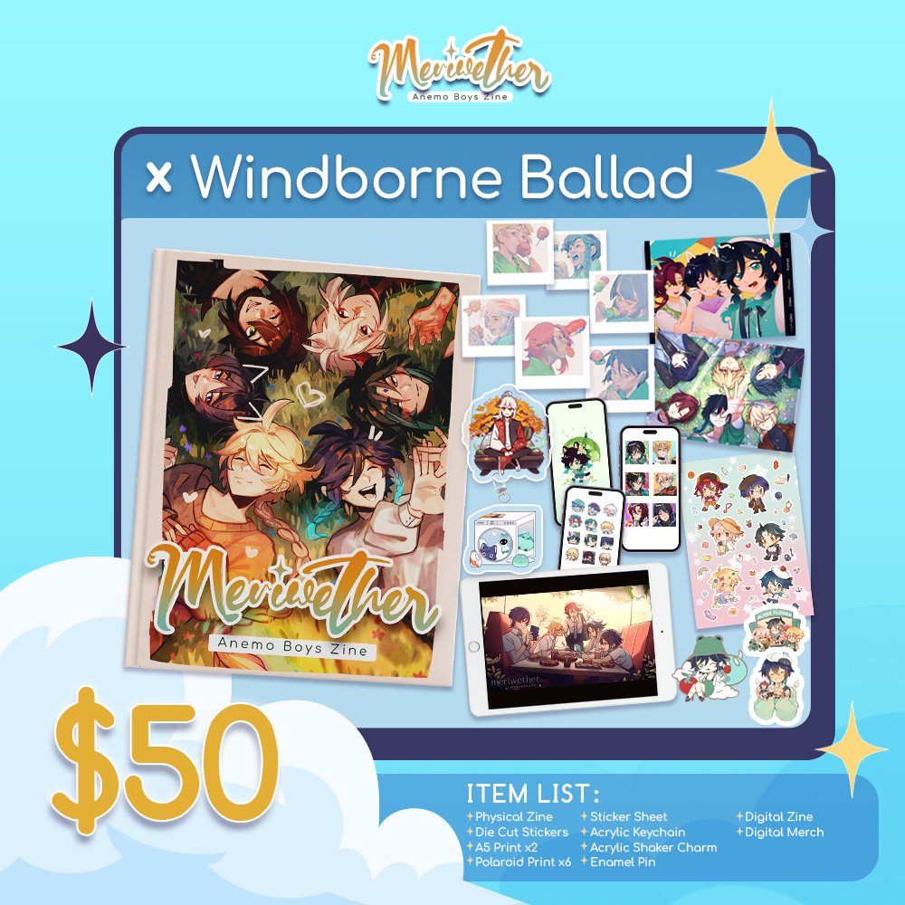 ☁️ Meriwether: Anemo Boys Zine! 🍃

The preorders period has been extended! Here's a catalog of our bundles!

🛍️Preorders: until November 14, 2024!
meriwether.bigcartel.com

Get your copy now before it’s too late~

See Add-Ons below
⬇️⬇️⬇️

#GenshinImpact #原神