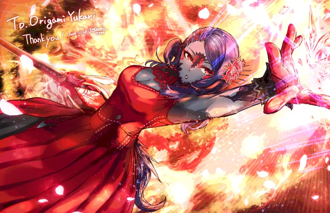 FF14 アウラ リクエスト主さんのOC先日納品してましたの絵 指定自由だったので赤魔のアクセラレーションっぽいイメージにリクエストありがとうございました!#Skeb 