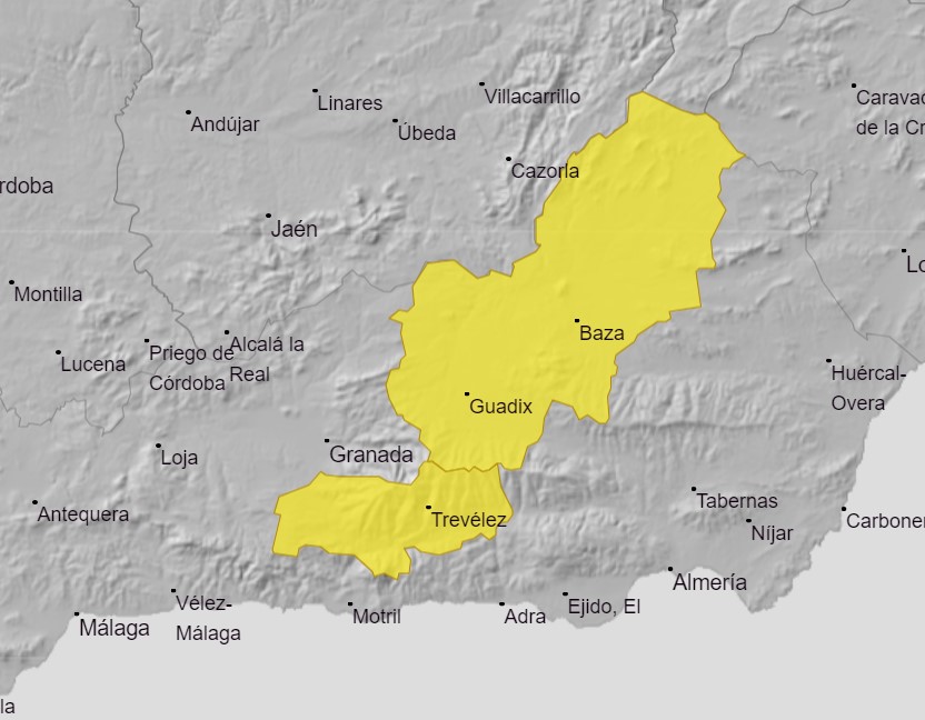 #FMA A partir de las 14.00 h, estará activo el aviso amarillo por lluvias y tormentas en la provincia de #Granada

🟡 Comarcas de Guadix, Baza, Nevada y Alpujarras
🕗 Vigente hasta las 20 h