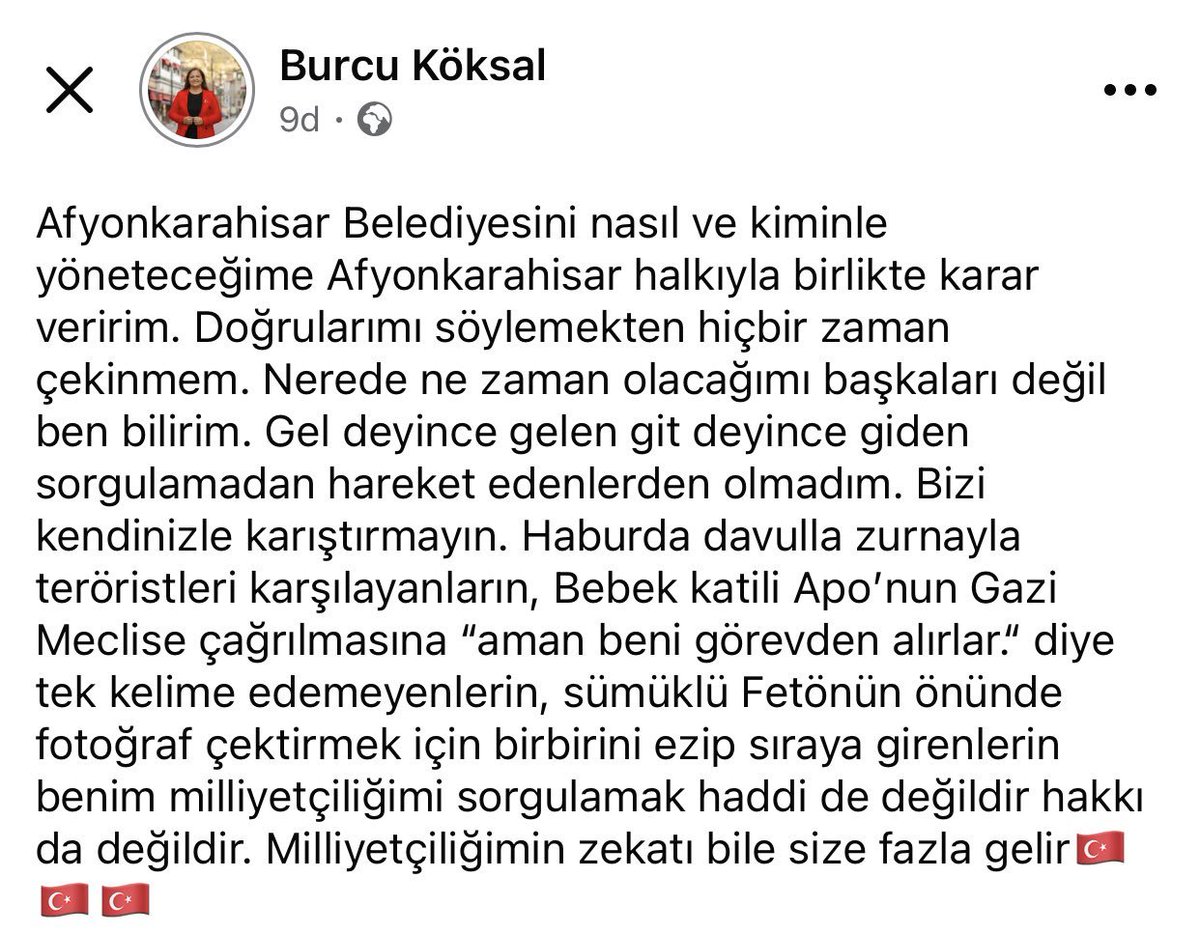 pusholder's tweet photo. Esenyurt'taki CHP mitingine katılmayan Afyonkarahisar Belediye Başkanı Burcu Köksal:

"Nerede ne zaman olacağımı başkaları değil ben bilirim." https://t.co/6Ha6ImhWY2