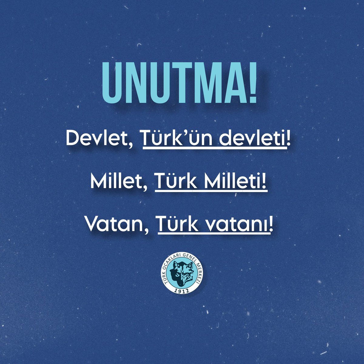 turkocaklari's tweet photo. Unutma❗️

Devlet, Türk’ün devleti! 🇹🇷

Millet, Türk Milleti! 🇹🇷

Vatan, Türk vatanı!🇹🇷 https://t.co/53qwWkCmSJ