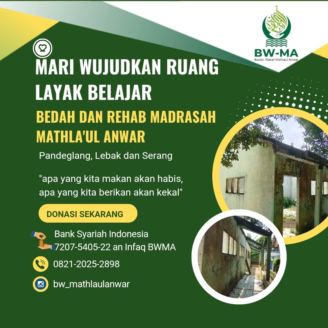 pbmathlaulanwar's tweet photo. Madrasah kami yang tersebar di Pandeglang, Lebak dan Serang  75 persen mengalami kerusakan, untuk itu kami mengetuk jamaah, para alumni untuk saling tolong menolong, berapapun itu akan menjadi amal Jariyah https://t.co/44QIu9OWUo