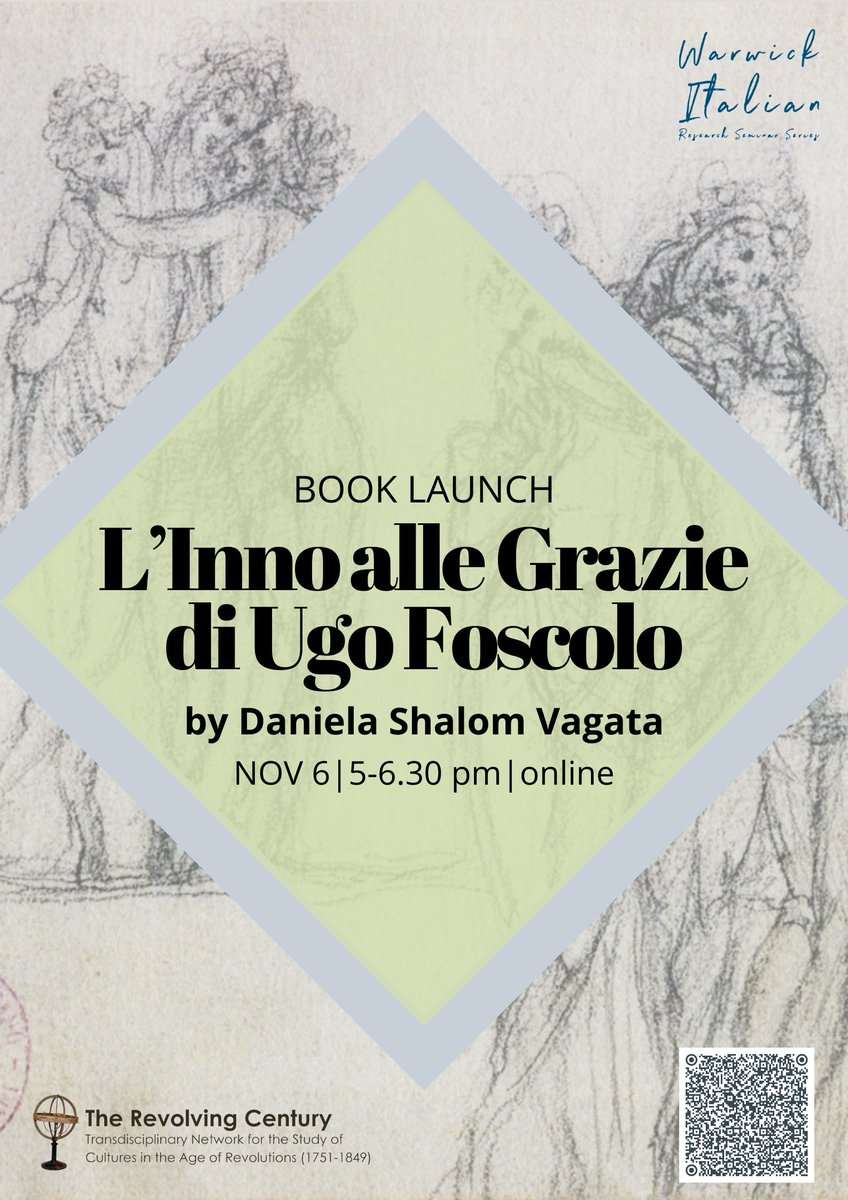 RevolvingCent's tweet image. This November: two events, two eras, two aesthetics, one Revolving Century!

Nov 6: Online book launch of "L'Inno alle Grazie di Ugo Foscolo" by Daniela Shalom Vagata.

Nov 19: Rebirth, revival, and afterlives of the Gothic in contemporary films and TV, with Federica Perazzini.