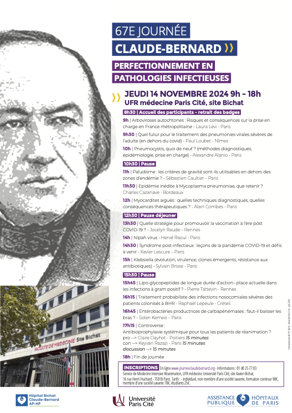 Romain Sonneville (@romsonnevil) on Twitter photo 🦠🧫🍄 Toute l'actualité en pathologie infectieuse à la 67e journée Claude Bernard <a href="/hopitalbichat/">Hôpital Bichat - Claude-Bernard AP-HP</a> / <a href="/univ_paris_cite/">Université Paris Cité</a> le jeudi 14 novembre ! !
renseignements: laurence.toffoletti@aphp.fr
<a href="/JF_Timsit/">J-Francois Timsit</a> <a href="/MIR_Bichat/">MIR Bichat</a> 🦠🧫🍄 Toute l'actualité en pathologie infectieuse à la 67e journée Claude Bernard <a href="/hopitalbichat/">Hôpital Bichat - Claude-Bernard AP-HP</a> / <a href="/univ_paris_cite/">Université Paris Cité</a> le jeudi 14 novembre ! !
renseignements: laurence.toffoletti@aphp.fr
<a href="/JF_Timsit/">J-Francois Timsit</a> <a href="/MIR_Bichat/">MIR Bichat</a>