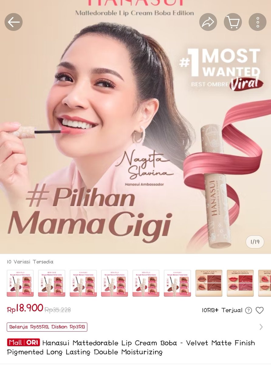 Hanasui Mattedorable Lip Cream Boba - Velvet Matte Finish Pigmented Long Lasting Double Moisturizing dengan harga Rp28.183. Dapatkan di Shopee sekarang! 
s.shopee.co.id/qRyCHIJ10