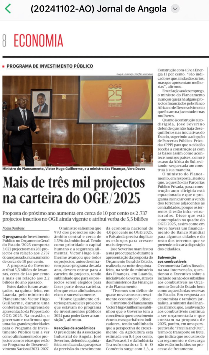 Ovskyto's tweet photo. Programa de Investimento Publico! #OGE2025 #XehDehProjetuuxxx #JornaladeAngola #MinFin #MinPlan #VisãoDeAguia 💶💷💵🤑 https://t.co/BEsgWhPivj