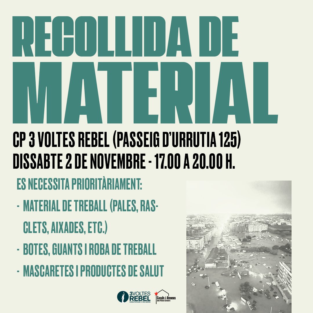 Avui continuem recollint material! Es necessita sobretot material de treball, roba de treball, mascaretes i productes de salut!

Si no podeu aportar material, però voleu col·laborar amb la compra, habilitem diversos BIZUM. Responeu al missatge i us enviem per privat el telèfon!