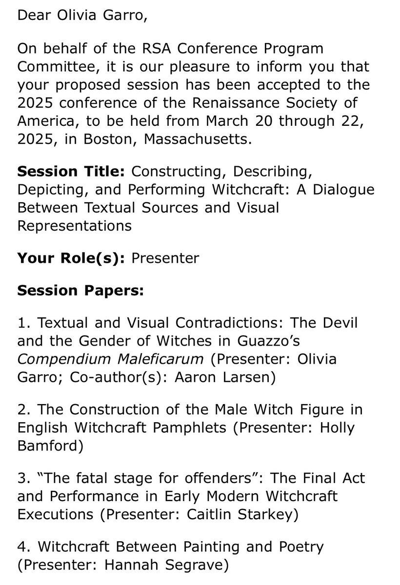 YES YES YES! Witches taking over #RSA2025 , thank you <a href="/RSAorg/">The Renaissance Society of America</a> .
Is it too early to start with the Dropkick Murphys “I’m shipping up to Boston” jokes <a href="/hsbamford/">Holly B 🌈</a> <a href="/double_a_larsen/">Aaron Larsen</a> ?