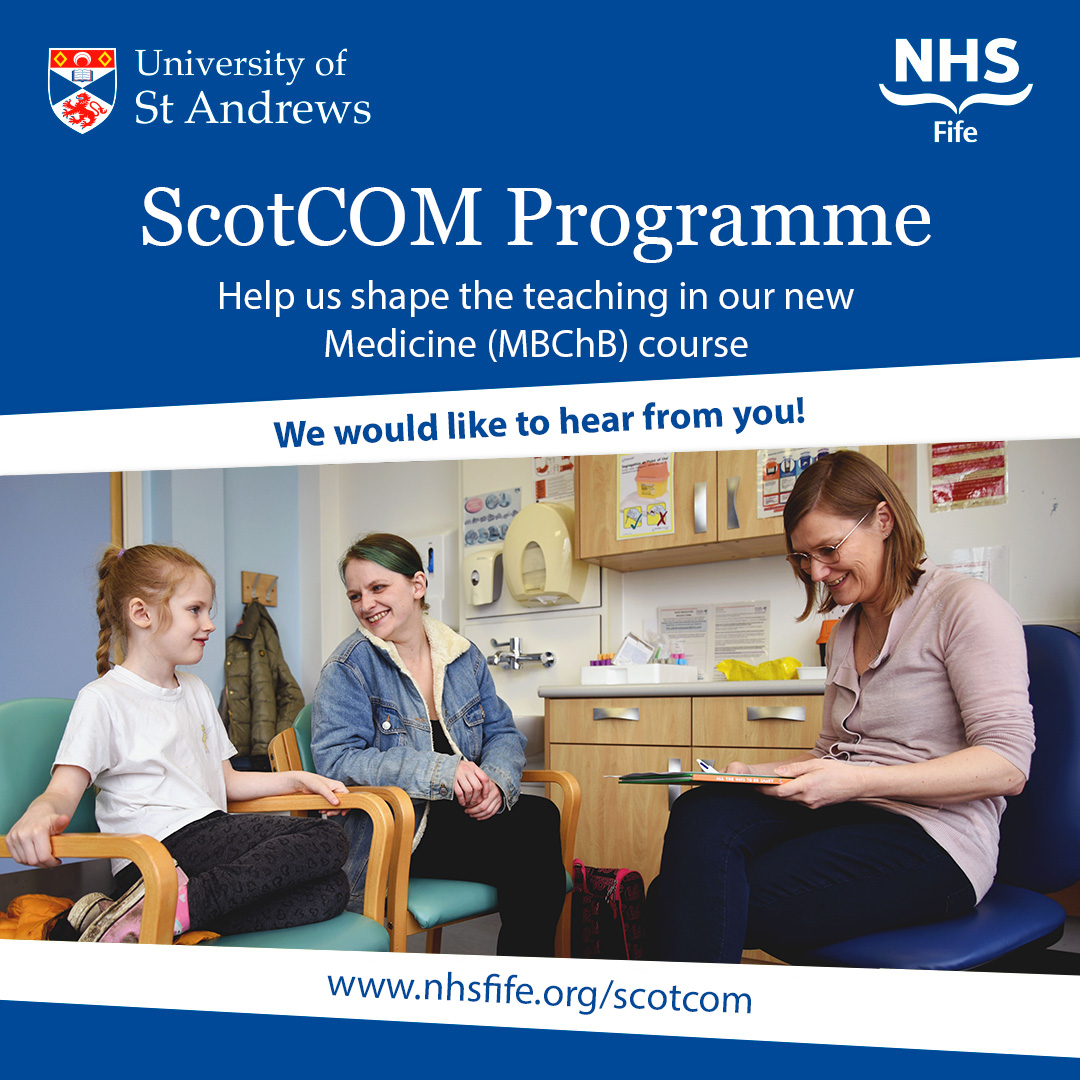 Time is running out to help us shape the next generation of medical students working across Fife... 

The ScotCOM survey will help shape course materials and ensure doctors are learning from the communities they will train and likely work in.

More info: brnw.ch/21wMheY