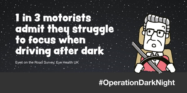 HantsPolRoads's tweet photo. If you struggle with your sight when driving after dark, you could be putting yourself &amp; others in danger. Regular eye tests help keep your vision fit to drive. https://t.co/I3WhBKFddJ #IsYourVisionRoadworthy #OperationDarkNight https://t.co/g5MgCKxQCa