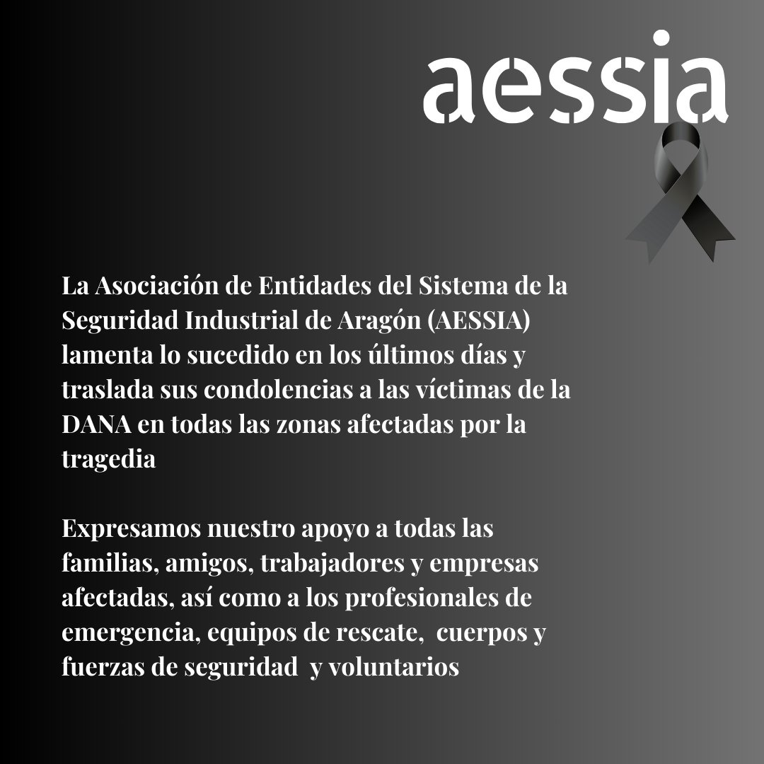 #AESSIA lamenta lo sucedido en los últimos días y traslada sus condolencias a las víctimas de la #DANA en todas las zonas afectadas por la tragedia.

aessia.org/centro-de-pren…