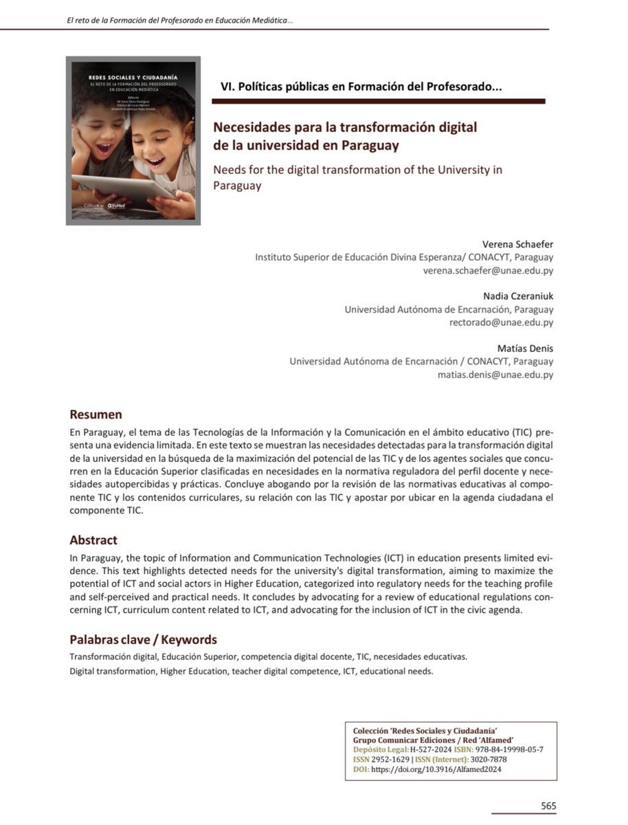 Disponible para consulta en grupocomunicar.com/pdf/redes-soci…

<a href="/vere_sch/">Verena Schaefer</a> <a href="/NCzeraniuk/">Nadia Czeraniuk</a> <a href="/UNAE_Enc/">UNAE</a> <a href="/conacytparaguay/">Conacyt Paraguay</a>