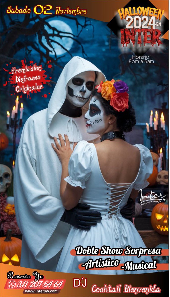 🎃✨HOY hoy hoy, el Halloween es en INTER, será una noche inolvidable🎭

Prepárate para la fiesta #swinger de halloween con 2 shows sensacionales, cóctel de bienvenida, premiación a disfraces originales

No te quieres quedar sin tu cupo!!🎃
Reserva ya!! wa.link/ls4w0
