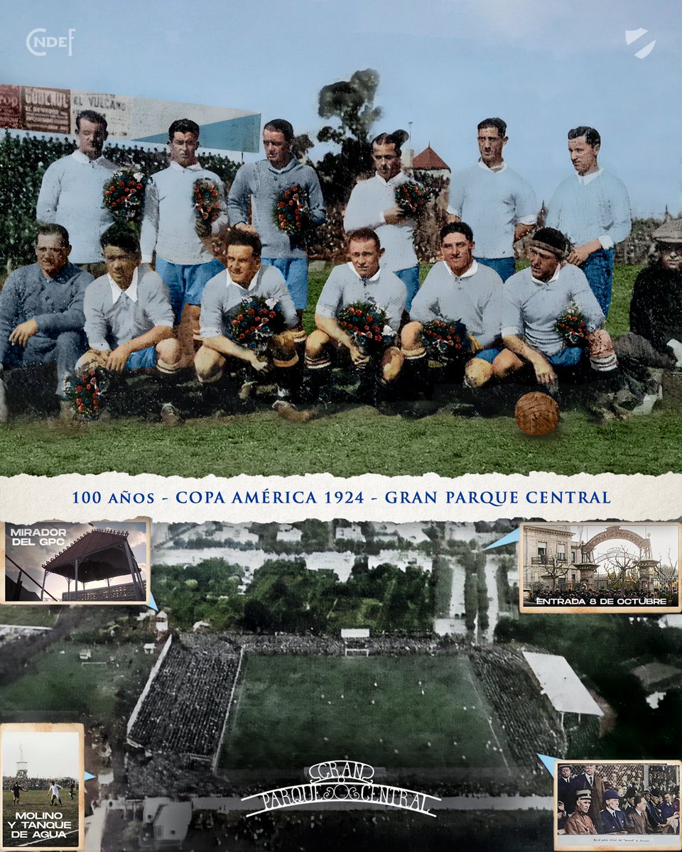 Nacional's tweet photo. 🏆 A 100 años de Uruguay Campeón de América en el Gran Parque Central 🏟 

🔙 El 2 de noviembre de 1924 @Uruguay se consagraba Campeón de América ante Argentina en el Primer Estadio de la Copa del Mundo, sede única de aquella Copa. 

🏟 El GPC lució repleto en esa jornada, para recibir a la Selección Uruguaya, actual Campeón mundial en París y Campeón de América en 1923 también en el GPC.

🏆 Esta fue la segunda Copa América conquistada por Uruguay, íntegramente en el Gran Parque Central, tras la gesta de 1923. Ambas conquistas de forma invicta.

🔵⚪️🔴 17 de los 19 jugadores que formaron parte del plantel campeón con la celeste, vistieron en su carrera la camiseta de Nacional.

⚽️ El goleador y mejor jugador del torneo fue Pedro “Perucho” Petrone, otro prócer del Decano.

#NacionalEsUruguay 🇺🇾
#ElClubGigante