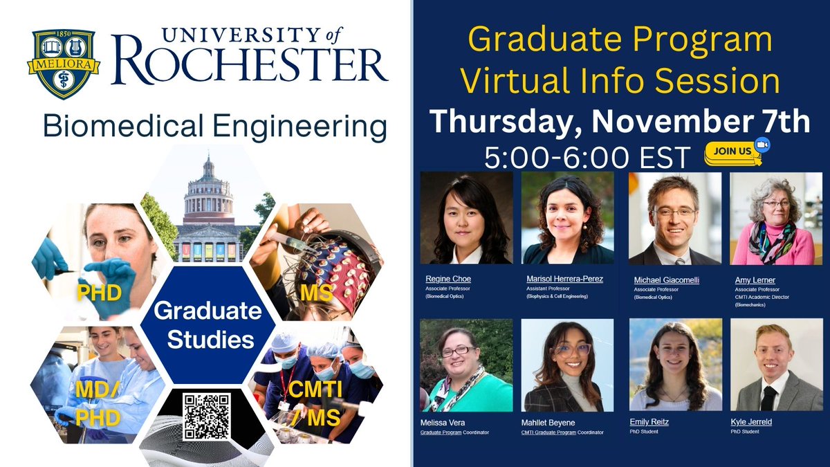 UofRBME's tweet photo. Join our virtual info session to learn more about #URBME’s graduate programs! Connect with faculty, current students & staff to learn what makes us unique. 📅 Nov 7, 2024
Details: https://t.co/pr1wD2DEGU
@UofR #engineering #biomedicalengineering #MS #PHD #MDPHD #CMTI https://t.co/ehiSSjhGCx