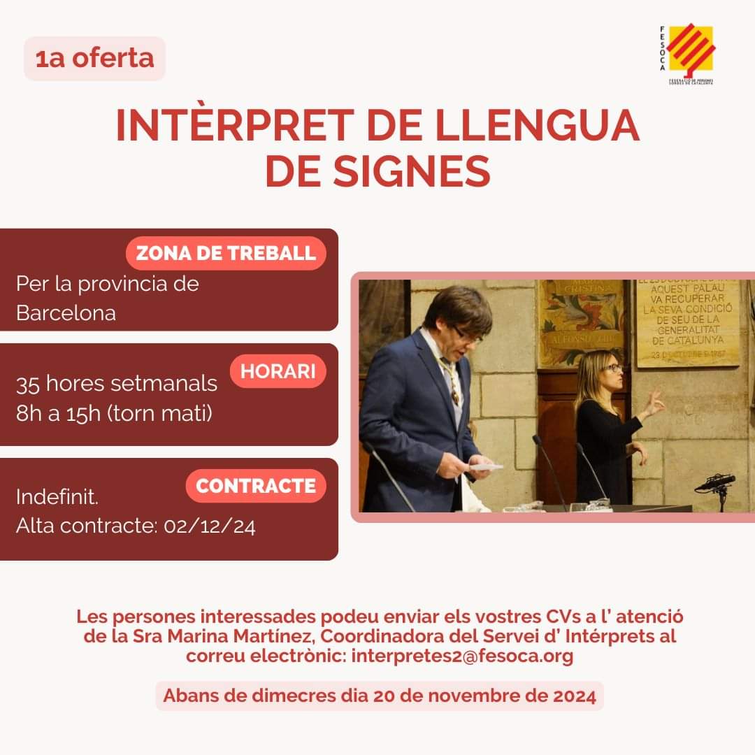 Empleo:  2 ofertas de intérprete de lengua de signos para Barcelona.
