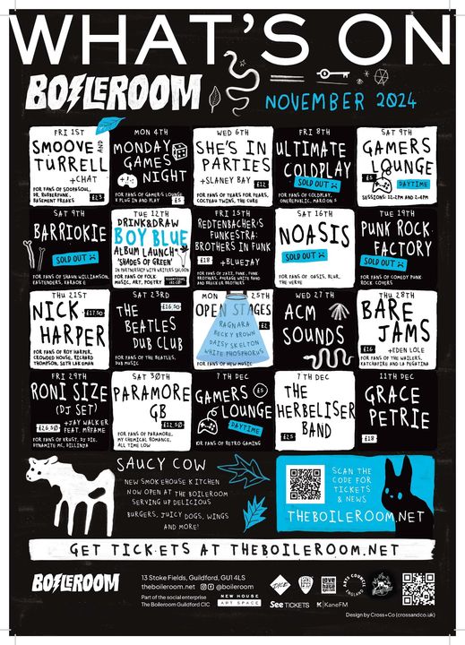 The BOILEROOM (@boileroom) on Twitter photo ⚡ November- What's On ⚡
We have a whole host of great acts to get you moving!
For the music curious, you can listen to our Nov playlist on Spotify to check out our Nov artists. open.spotify.com/playlist/3jnGA…
Get your tickets: theboileroom.net
<a href="/VisitSurrey/">Visit Surrey</a> <a href="/musicvenuetrust/">Music Venue Trust</a> ⚡ November- What's On ⚡
We have a whole host of great acts to get you moving!
For the music curious, you can listen to our Nov playlist on Spotify to check out our Nov artists. open.spotify.com/playlist/3jnGA…
Get your tickets: theboileroom.net
<a href="/VisitSurrey/">Visit Surrey</a> <a href="/musicvenuetrust/">Music Venue Trust</a>