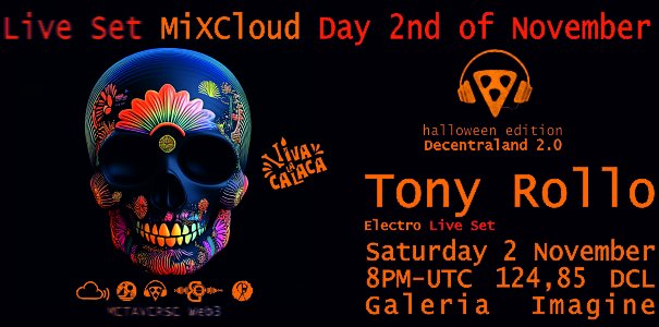 coming soon Live ... Tony Rollo and Sandro Sax -112,-74
<a href="/VivaLaCalaca/">Viva La Calaca 🏵️💀🏵️</a>  <a href="/decentraland/">Decentraland</a>  <a href="/imagine_2create/">Imagine to Create</a>  
or on: mixcloud.com/live/robertino…