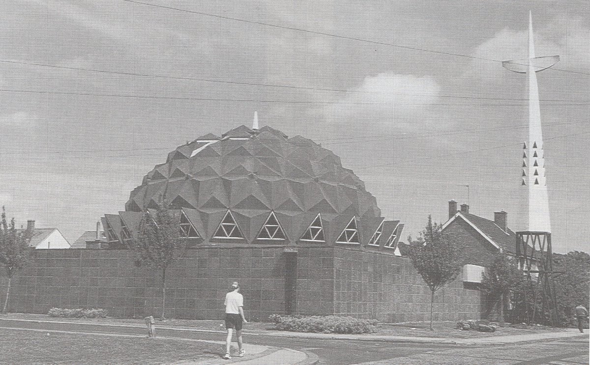 The Holy Pineapple - I'm sorry I never got to see the Church of Christ the King in Bowburn, County Durham. This modern church was built in 1963-69 to a low-budget design by Harold Wharfe. It stood without a roof for three years before the futuristic dome was completed.