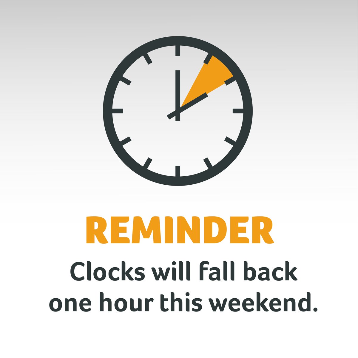 Daylight Savings Time ends this weekend and clocks will fall back one hour Sunday at 2 a.m. Be sure to set your alarms accordingly so you don't miss any appointments! ⏰