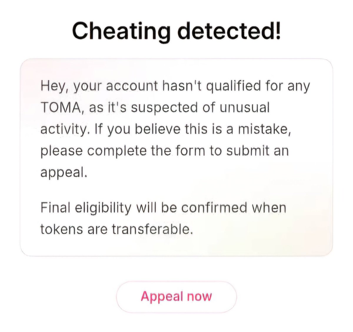 Greetings` Tomarket team 📩

There has been numerous complaints of accounts flagged for cheating. Many are honest users who fairly explored the #Tomarket bot, and even purchased stars to upgrade levels.

We appeal you check, and unban them.

Cc: <a href="/Oliver_Tomarket/">Oliver Tomassi 🍅</a> | <a href="/TomarketCrew/">Tomarket Community</a>