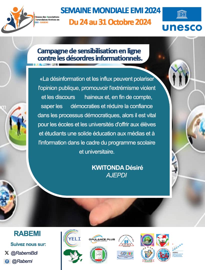 Personne ne peut etre à l'écart dans la lutte contre la #désinformation, l'éducation aux médias #EMI est l'arme la plus efficiente. Ce n'est pas trop tard d'agir. 
La semaine mondiale est clôturée, mais les actions continuent .