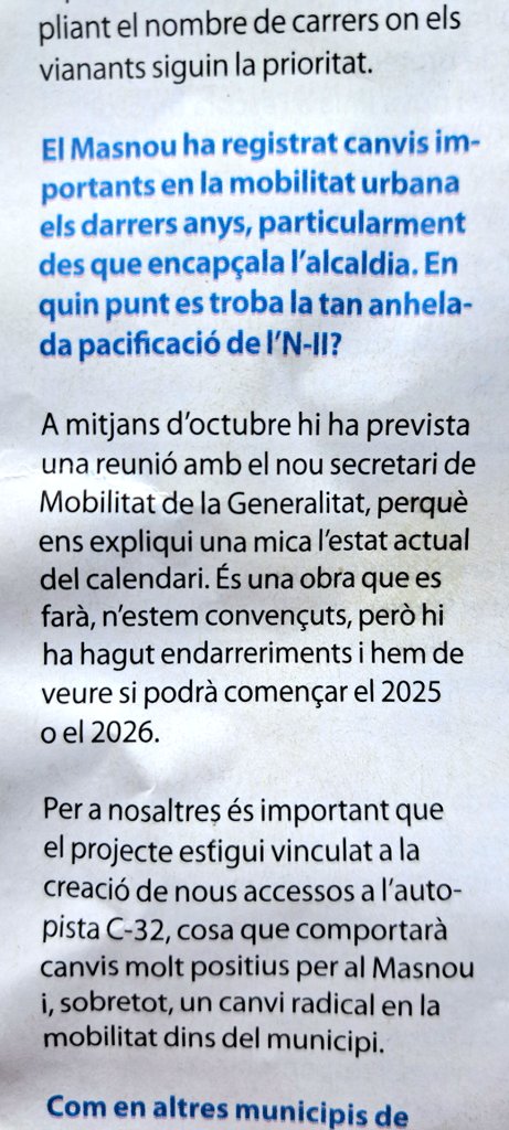 Alcalde @oliverasmj, què diu el nou secretari de mobilitat de la Generalitat de la pacificació de la NII? Continuaran retardant l'execució del projecte?