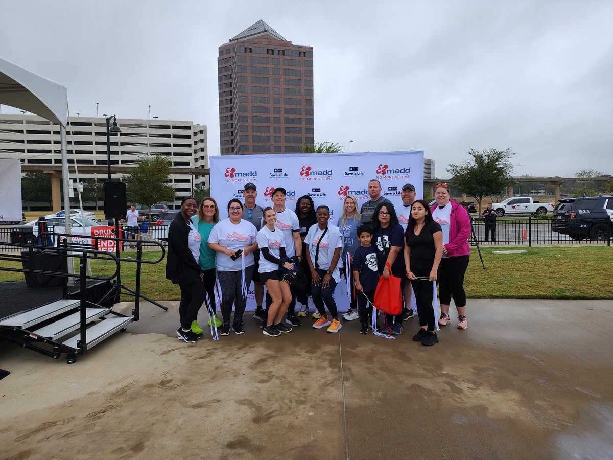 GarlandPD's tweet photo. Rain or Shine! Members of the police department joined the Walk Like MADD organization on their annual 5k!
 
The MADD (Mothers Against Drunk Driving) organization’s purpose is to end drunk driving, help fight drugged driving, prevent underage drinking, and support the victims of these violent crimes.

We are walking/running on behalf of one of our own, Crystal Nuncio, who was killed by a drunk driver in 2015. Crystal was an amazing Public Safety Dispatcher who left behind two wonderful children. We do this in memory of her. 

Driving impaired is 100% preventable! We are a community againt drunk driving! 

#DrinkDriveGoToJail