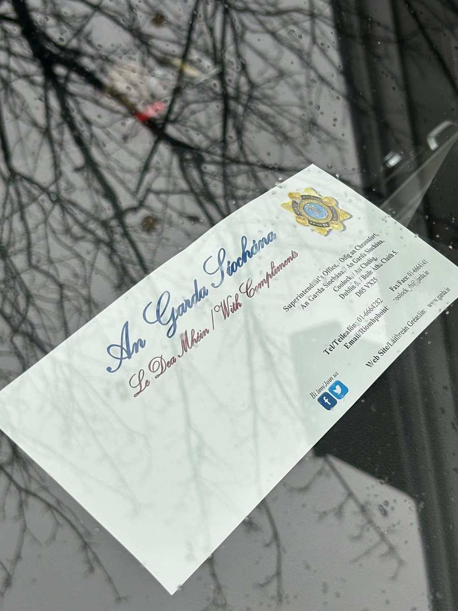 always_document's tweet photo. If one wants their parking ignored within Malahide Village,simply place one of these notices on your vehicle’s dashboard.Taken from Superintendent Ronan Barry’s office (Coolock) @Fingalcoco contracted @ParkRite wardens will turn a blind eye and walk the other way🤨 @GardaTraffic https://t.co/D7cyK3tU8M