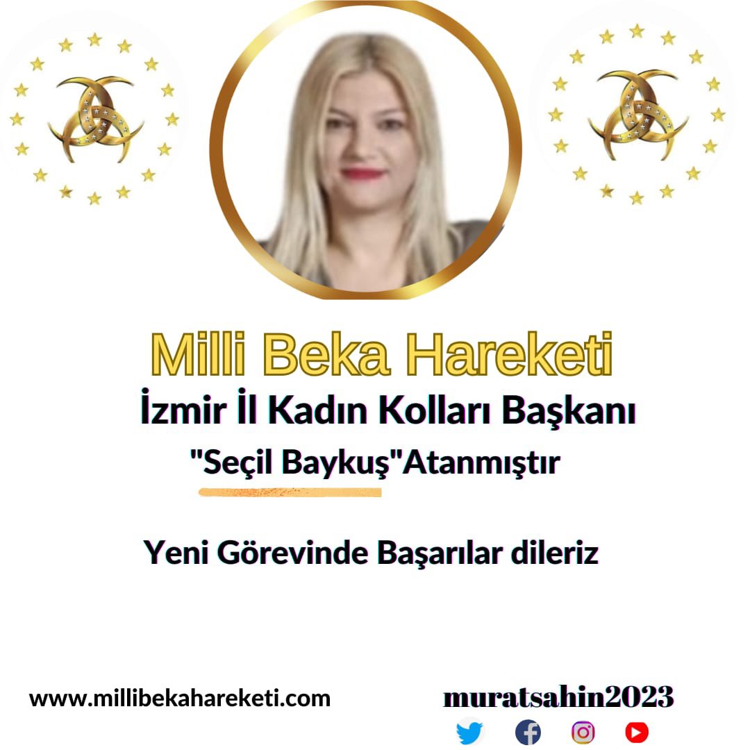 muratsahin2023's tweet photo. Milli Beka Hareketi İzmir İl Kadın Kolları Başkanlığına Sn. Seçil Baykuş hanımefendi atanmıştır…

Değerli kardeşimize çalışmalarında başarılar diliyor muvaffakiyetler temenni ediyoruz…

#MilliBekaHareketi 🇹🇷 https://t.co/krIi2X04Ma
