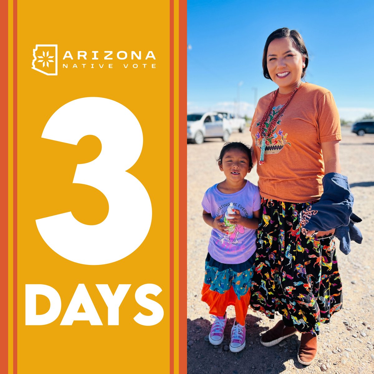 Only three days to go! Bring your family and friends to vote with you. There is strength in numbers! 💪🏽 
Find out what you need to bring to the polls at arizonanativevote.org
#ArizonaNativeVote #IndigneousVoices