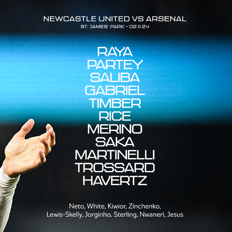 Arsenal's tweet photo. 🔴 𝗧𝗘𝗔𝗠𝙉𝙀𝙒𝙎 ⚪️

🧱 Saliba partners Gabriel
👊 Merino in the middle
©️ Saka skippers the side

Let’s leave it all out there, Gunners 😤