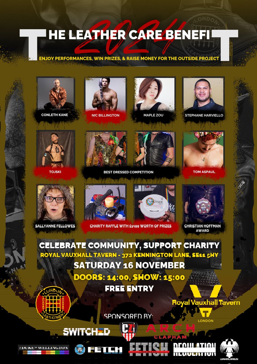 LondonLeatherMen (@ldnleather) on Twitter photo 2 weeks to the main event of London Leather Weekend 2024, The Leather Care Benefit!
Join us at this free event for performances by <a href="/ConlethKane/">Conleth Kane</a>, Maple Zou, <a href="/nicbillington/">Nic Billington</a>, <a href="/s_fellowes/">Sallyann Fellowes</a>, <a href="/blkaiser1/">BLKAISER</a>, <a href="/tojski/">Jack</a> and <a href="/tom_aspaul/">Tom Aspaul</a>, the Christian Hoffman award, and loads of raffle prizes! 2 weeks to the main event of London Leather Weekend 2024, The Leather Care Benefit!
Join us at this free event for performances by <a href="/ConlethKane/">Conleth Kane</a>, Maple Zou, <a href="/nicbillington/">Nic Billington</a>, <a href="/s_fellowes/">Sallyann Fellowes</a>, <a href="/blkaiser1/">BLKAISER</a>, <a href="/tojski/">Jack</a> and <a href="/tom_aspaul/">Tom Aspaul</a>, the Christian Hoffman award, and loads of raffle prizes!