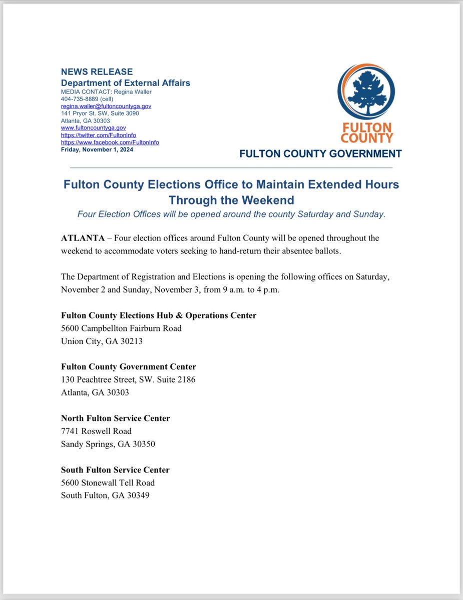 TrueTheVote's tweet photo. BREAKING!🚨 The Georgia Republican Party warns of a last minute plan by Fulton County to ILLEGALLY accept absentee ballots in the final hour!  

According to Fulton County’s press release they will be accepting absentee ballots Saturday and Sunday at four locations beginning at 9am.

An emergency TRO (temporary restraining order) hearing is scheduled for this morning to try and stop the efforts.