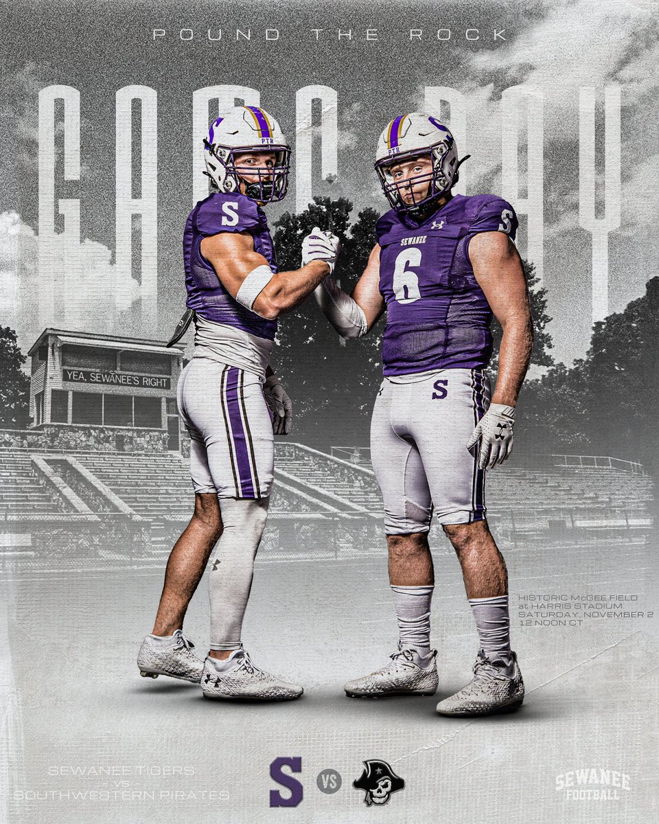 Game Day on Homecoming 
Sewanee vs Southwestern 
12noon CT
——————
#PoundTheRock🪨🔨
#YSR